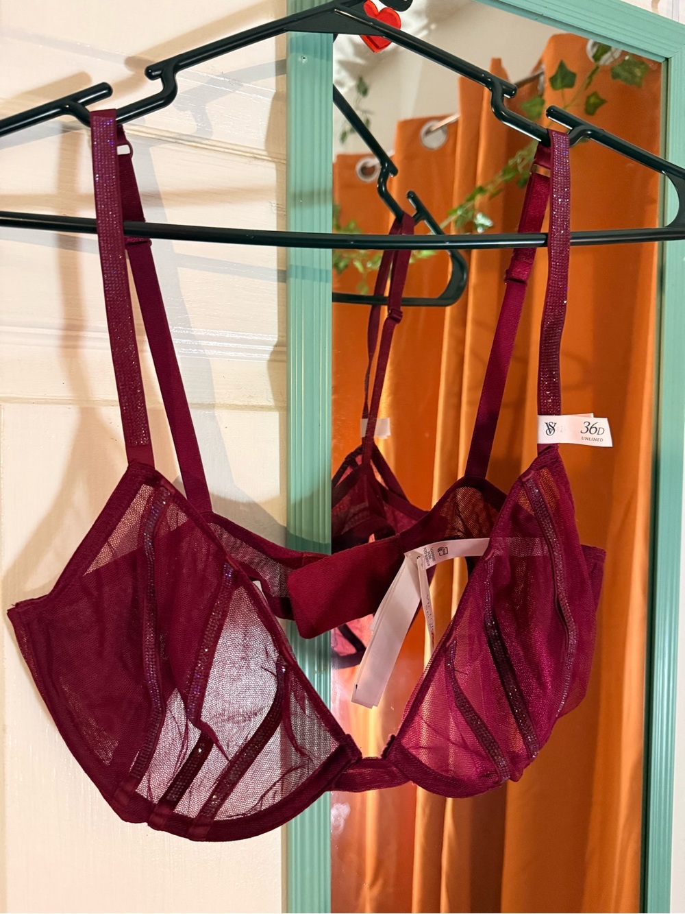 Victorias Secret Burgundy Underwire Bra with Shine - Women's Intimates